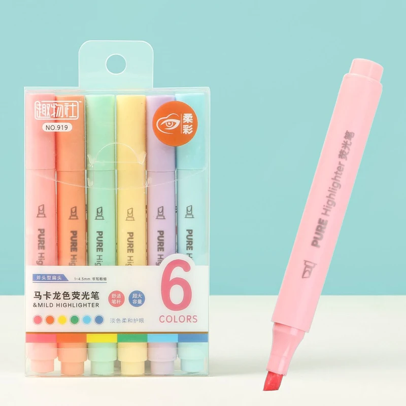 Pastel Highlighter Set Double Ended - 6 STKS Pastel Markeerstiften - Macaron