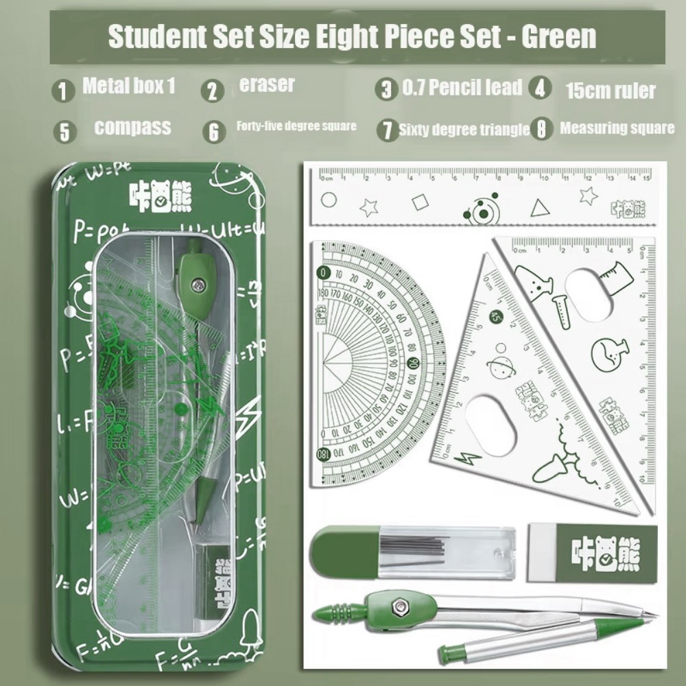 Math Geometry Set With Compass - 8-delige multifunctionele wiskundige meetkundigset 0,7 mm