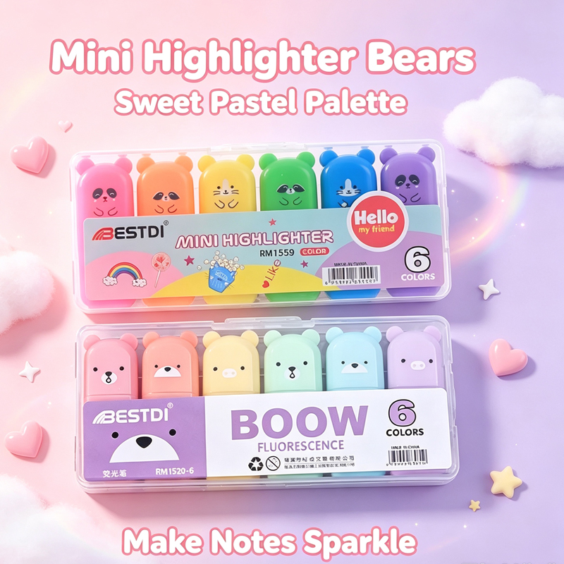 Kawaii Bear markeerstiftenset, - Pastel Highlighter Set Double Ended recensie en prijs