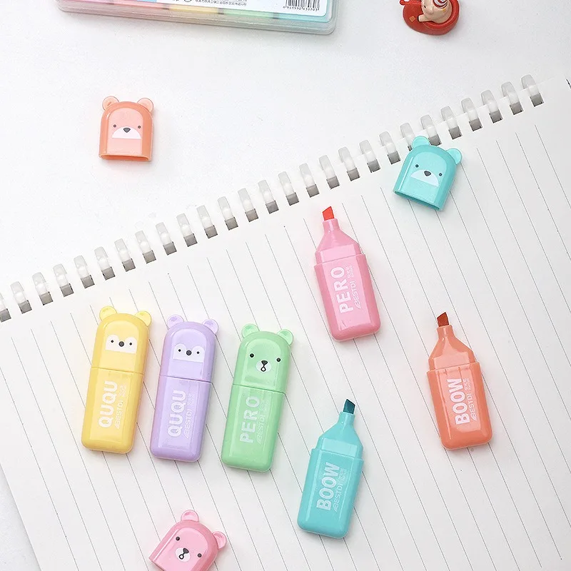 Kawaii Bear markeerstiftenset, - Pastel Highlighter Set Double Ended recensie en prijs
