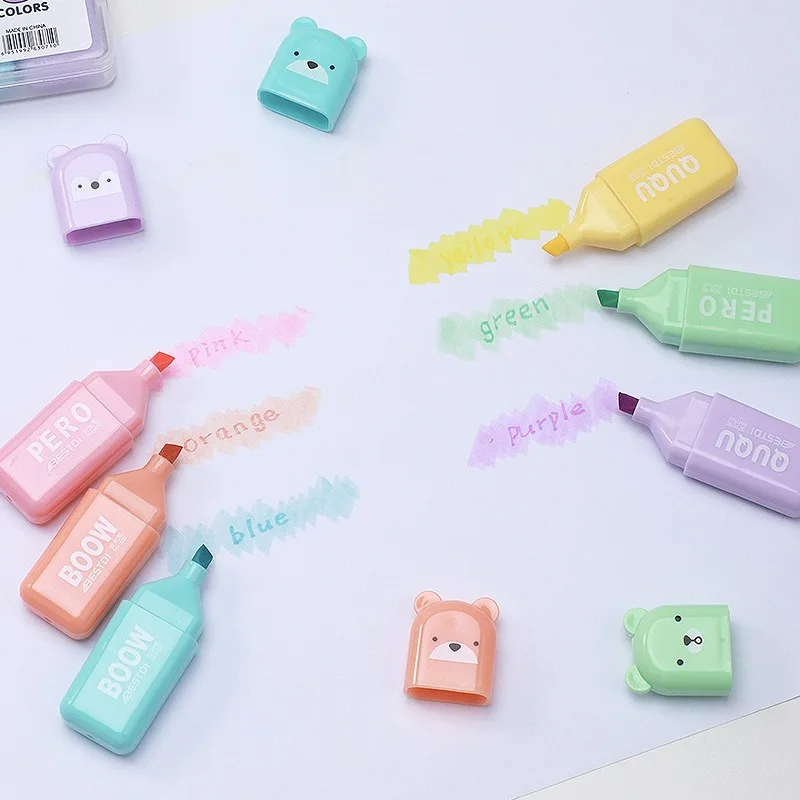 Kawaii Bear markeerstiftenset, - Pastel Highlighter Set Double Ended recensie en prijs